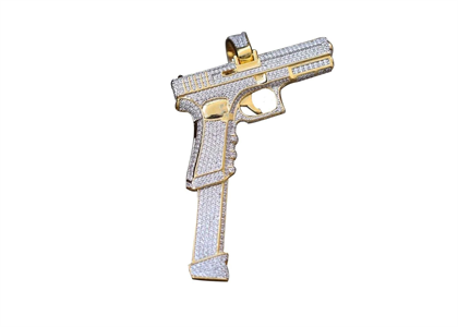 Gold Plated Hip Hop Huge Pistol Iced Out Pendant